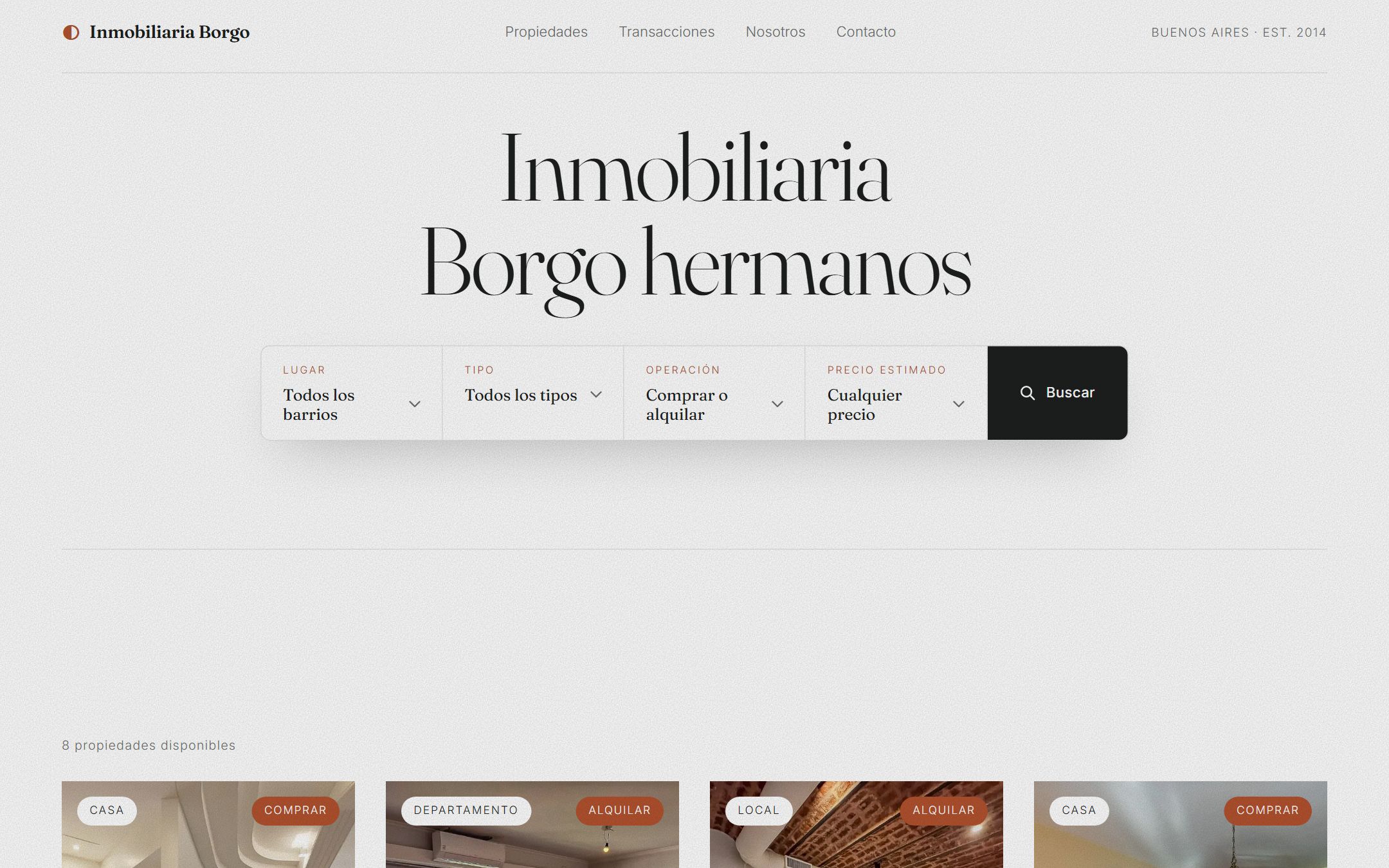 Captura del sitio web de Inmobiliaria Borgo