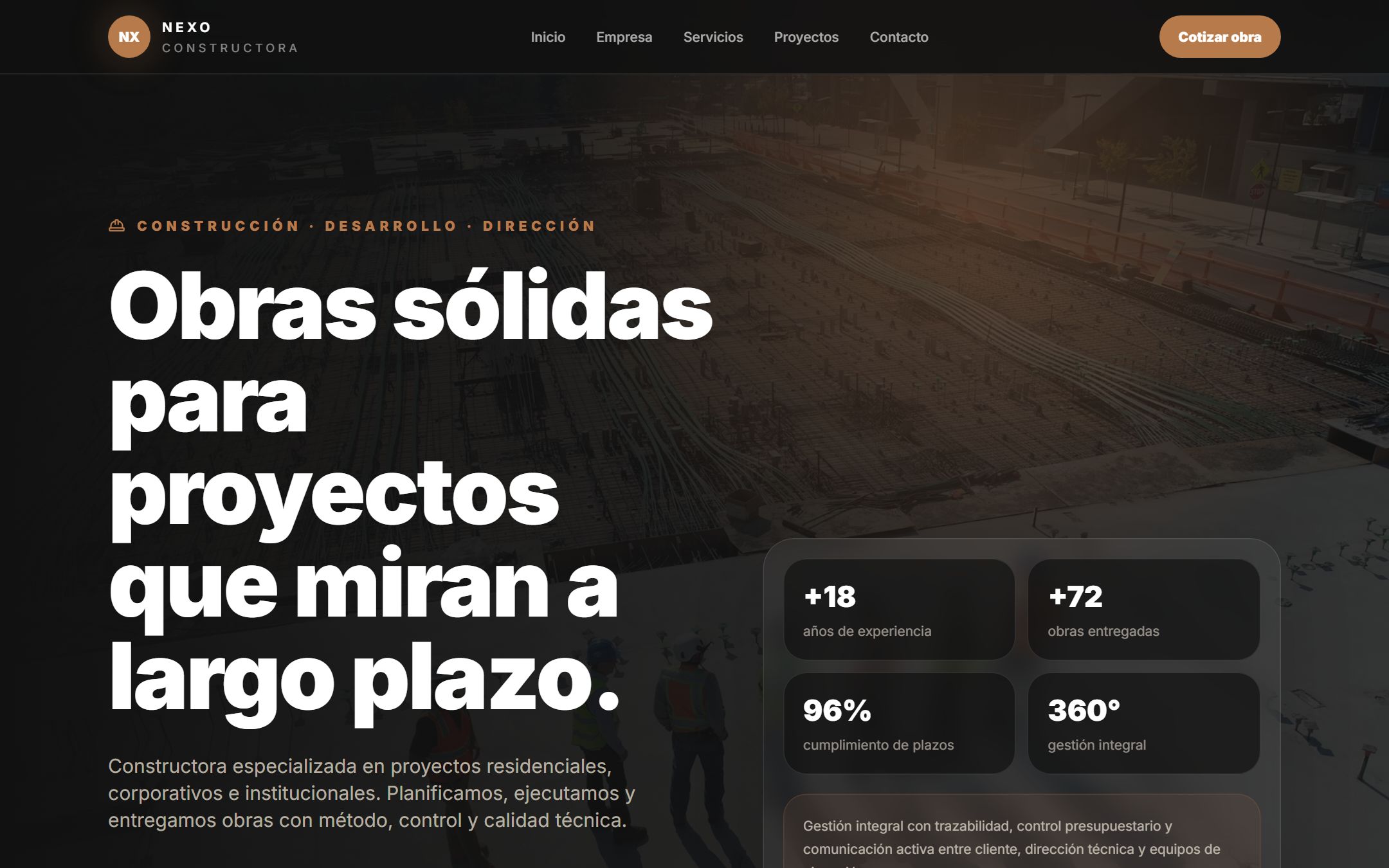 Captura del sitio web de Nexo Constructora